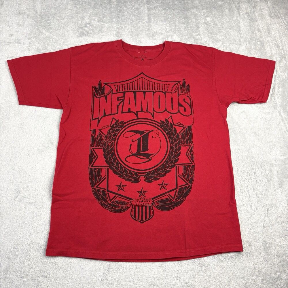 Vintage Y2K 2000s INFAMOUS Shirt Mens L Red Graphic Tee Affliction Streetwear